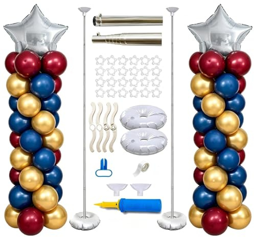 Balloon Column Stand Kit Set of 2, Adjustable 2M Balloons Stands for Floor with Base, Metal DIY Balloons Holder Tower Suitable for Birthday, Graduation, Party, Wedding, Festival Decoration