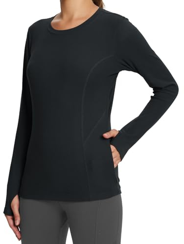 BALEAF Damen Thermo Langarmshirt Thermooberteile Winter Atmungsaktiv Langarm Sportshirt, Negro, M