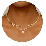 Dochais Damen 14K Vergoldete Zirkonia Anhänger Halskette Gold Quadratisch Solitär Choker Wasserfest Mini CZ Halskette Layered Kette Silber/Gold Ketten necklace Schmuck