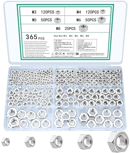 TOOINKCV 365 Pezzi M3 M4 M5 M6 M8 Dadi Esagonali, Set di Dadi di Bloccaggio Autobloccanti, Metrici Dado di Fissaggio Controdado, Assortimento di Dado per Bulloni e Viti