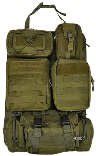 JSCARLIFE Organizer tattico universale per sedile posteriore, da appendere, con 5 tasche staccabili, multi-tasche, organizer per sedile anteriore e posteriore, per auto, camion, veicoli (verde