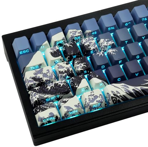 Hyekic PBT Keycaps, 131 Keys Blue Ukiyo-e, Cherry Profile, Transparent, Cherry MX/Gateron Switches, Mechanical Keyboards