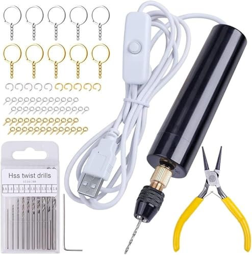 Locher, 74-teiliges Set mit elektrischen Kunstharzbohrern, mit 3-Backen-Klemme, anwendbar for einen größeren Bohrbereich (0–3 mm), Set zur Herstellung von Schlüsselanhängern, Locher, Einzellocher, Pap
