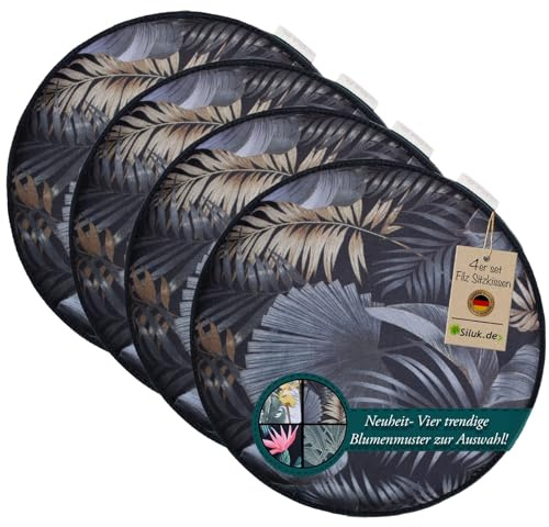 SILUK gemütliches Sitzkissen aus Filz Ø 36cm - Komfortable Waschbare - 4er Set Grau I Schwarz für Bank Stuhl (Blume - Braun)