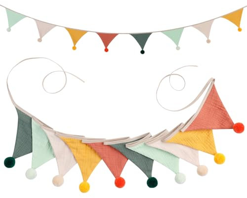 Romon Bandierine Colorate, 2.6M Bandierine Ghirlanda Stoffa per la Cameretta, Catena Gagliardetto Tessuto in Cotone Mussola, Decorazione da Parete per feste e compleanni per Ragazze Ragazzi bambini