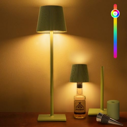 Jeebel 4-in-1 Kabellos Tischlampe, 5200mAh LED RGB Flaschenlampe aus Metall mit Stufenlos Dimmbarer, IP54, Tragbare Flaschenlicht and Tischlampe für Indoor-Outdoor Restaurant, Garten, Bar, Camping
