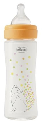 Chicco Biberon Perfect Easy Flusso Lento, con Tettarella Physio in Morbido Silicone e Finitura Soft Sense, Anticolica, Riduce Rigurgito e Irritabilità, Bottiglia in Vetro da 240ml, 0 Mesi+, Bambina