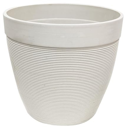 Olly & Rose Artstone White 25cm Large Plant Pot - Horizontal Lines Large Plant Pots Outdoor and Indoor - White Planters - Flower Pots