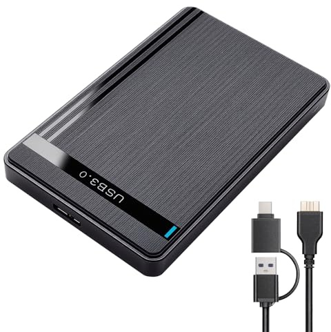 Leloco Festplattengehäuse 2,5 Zoll USB 3.0 & USB-C SSD Gehäuse 6TB | Werkzeuglose Installation, Plug & Play. Inkl. 2-in-1 Kabel (USB-C/USB 3.0). Für 7-9,5 mm SATA HDD/SSD Laufwerke bis 6TB.