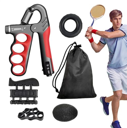 Grip Strength Trainer Kit, Multifunctional Hand Exerciser, Portable Forearm Workout Tool, 5x Finger Strengthener with Carry Bag (7.09x4.53 inches), Ideal for Men, Women Fitness