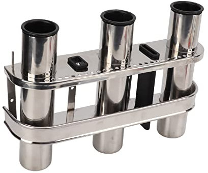 Brilluxa Rod Holder, 3 Tube Fishing Rod Rack Rod Pod with Toolbar, Marine Stainless Steel Rod Mount, Boat Truck RV Fishing Rod Organizer