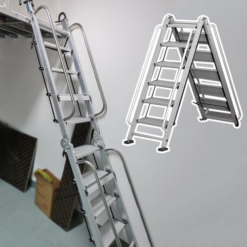 Scala pieghevole per soffitta con ampi gradini, scala in alluminio multiuso per accesso al loft/finestra/balcone