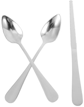 Mikinona Juego De Cucharas De Acero Inoxidable Para Pomelo Con Filo Dentado Y Cuchillo, Para Postre De Kiwi, Ensaladas De Bayas, Limón Y Pitaya.