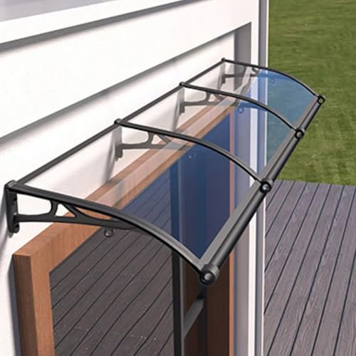 TELCIM Pensilina for Finestra con Grondaia, Parapioggia Tettoia Policarbonato Trasparente con Staffe in Alluminio, Tendalino per Finestre E Porte, Silenzioso, Protezione Pioggia Neve(W60xL80cm)