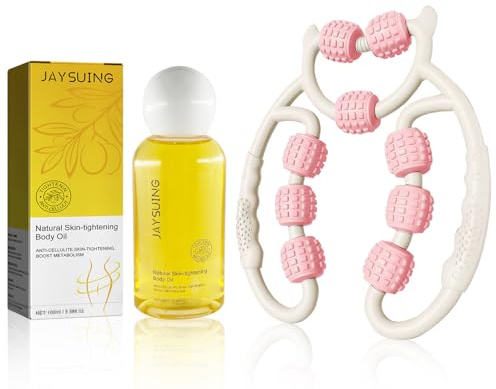 Cellulite Massagegerät Anti Cellulite Öl Set,Massageroller Cellulite Roller | , Massageroller Beine Faszienstab, mit Anti-Cellulite-Straffendes Massageöl für Schöne Haut, Bein, Fuß, Armmassage (Rosa)
