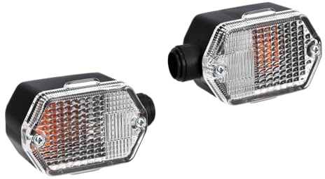 Set: Blinker 6-eckig in Schwarz mit weiß-transparentem Glas - Simson S53, S83, SR50, SR80, MZ ETZ