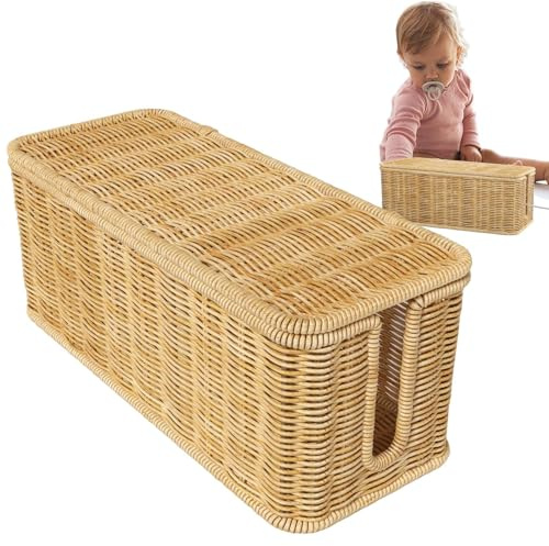 JIEBWCHA Boîte De Cache Cordon En Rotin Pratique 31x12,5x13cm Sûre Boîte D'organisation Des Câbles En Rotin Organiseur De Bureau Multiprises Et Câbles De Gestion Pour Bureau Et Maison