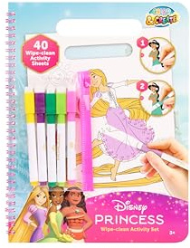 Disney Princess Wipe-Clean aktivitetsset | Återanvändbar målarbok med 40 sidor | Innehåller 5 avtorkningsbara pennor | spiralblock för barn från 3 år | pedagogiska leksaker för färgläggning och