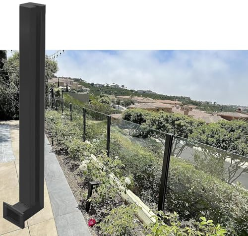 WDJBPSH Black Deck Glass Panel Fencing Railing Post, Wall Mount Balcony Railing System with Complete Installation Kit, Custom Height Guardrail Pillar(Black- Left end post,H-27in/69cm)