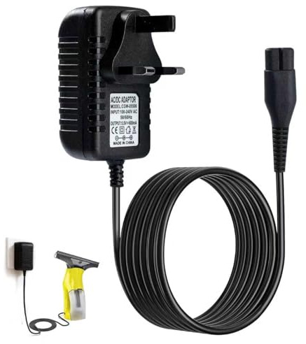5.5V 0.6A Charger for Karcher Window Vac Cleaner WV1 WV2 WV5 WV55 WV60 WV70 WV75 WV1 Plus WV2 Plus WV50 WV60 WV70 WV75 Plus WV5 Premium WV Classic Windows Vacuum Cleaner Power Lead (UK Plug)