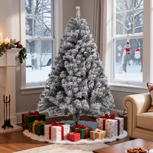 ISOISL 120cm Weihnachtsbaum mit Schnee Beflockt | Künstlicher Tannenbaum & Christbaum mit 340 Spitzen | Frosted Look für Weihnachtsdeko | Schnellaufbau Klappdesign,Feuerresistent