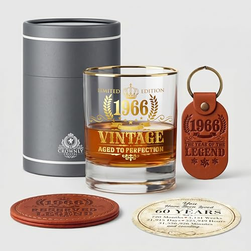 Vaso Whisky 1966 Regalo Hombre 60 Años Cumpleaños Ideas Regalos Originales para Papá Marido Copa Vintage Degustación Ron y Gin Decoración Fiesta 60 Aniversario Navidad