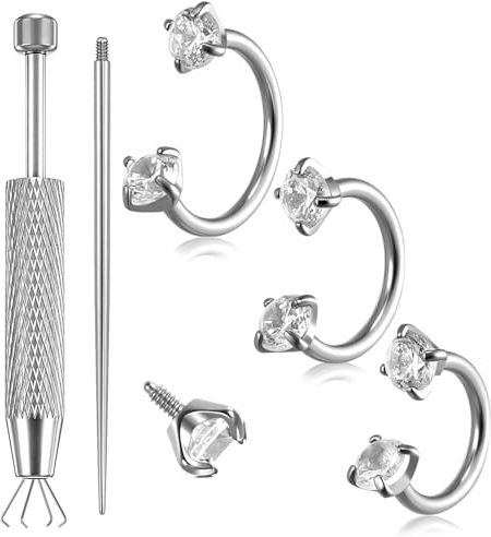 Josojoou 18 g hästsko piercing näs-set septum näspiercing ring 6 mm/7 mm/8 mm titan näsring silver med gripverktyg och piercing nål baksida helix brosk läpppiercing smycken