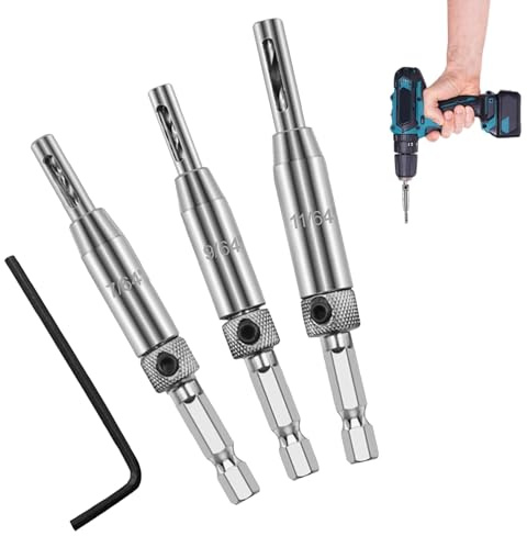 4 Pcs Self Centering Drill Bit Set, Hinge Drill Bit Self Centring 1/4 Inch Hex Shank High Speed Hinge Drill Bit For Door, Window, Cabinet Pilot Hole (2.4mm, 2.8mm, 3.6mm)