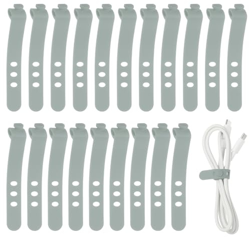 QUARKZMAN 20Pcs Bridas De Cable De Silicona, 3 Agujeros Reutilizables Para Cordón De Goma Ajustable Con Hebilla De Bloqueo, Correa Multiuso Para Cableado En Casa Oficina O Viaje, Plata