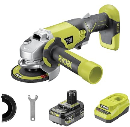 RYOBI 18 V ONE+ Akku-Winkelschleifer, 115 mm Scheibendurchmesser, inkl. 4,0 Ah Akku und Ladegerät