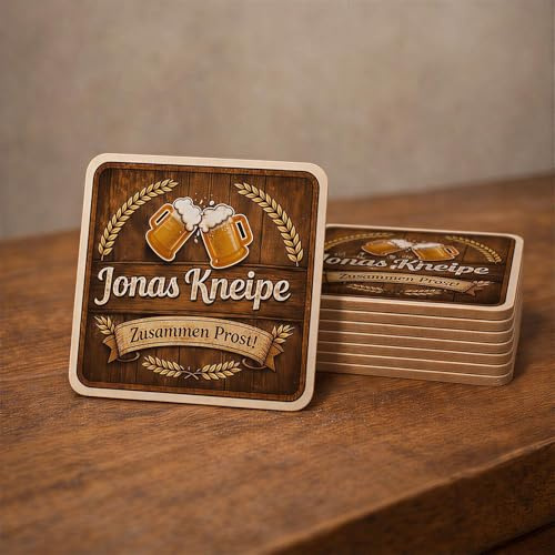 Lonngway Personalisiert Bierdeckel mit Foto, Motiv oder Logo - Quadratisch Untersetzer Personalisierter aus MDF mit weißer Hochglanz-Beschichtung für Biergarten Kneipe Grillabend 25 Stück
