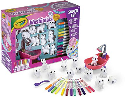 CRAYOLA - Washimal, Super Set d'activités, 12 petits Animaux et 12 Feutres, Jeu et Cadeau pour Enfants, à partir de 3 ans
