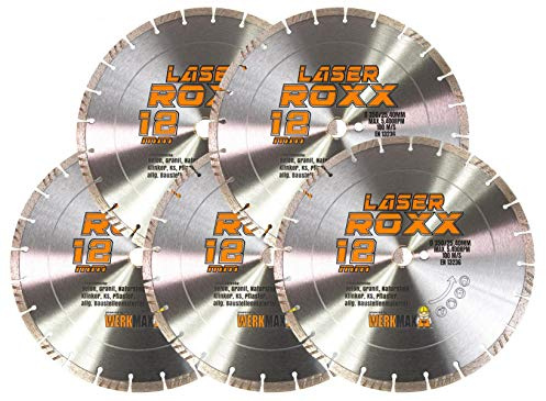 Werkmax Diamantrrennscheibe 350 x 25,4 mm. Laser Roxx. 5er-SET. Diamantscheiben 350 für Beton, Granit, Pflasterstein, Ziegel & mehr