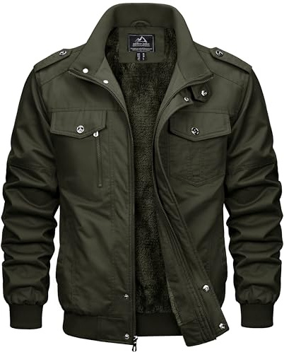 MAGCOMSEN Giacca invernale da uomo in pile caldo giacca bomber militare da lavoro casual giacca a vento cappotto con tasche multiple, Verde militare, L