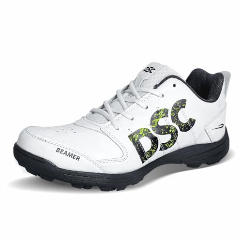 DSC Beamer Cricket Shoes | Grey/White | For Boys and Men | Light Weight | Durable | 8 UK, 9 US, 42 EU