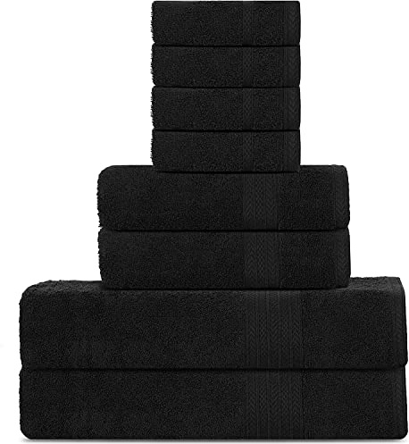 Sweet Needle Luxus-Premium-Baumwollhandtuch-Set Schwarz - 2 Badetücher, 2 Handtücher und 4 Wasch-/Gesichtstücher – sehr saugfähig, für Badezimmer und Hotels