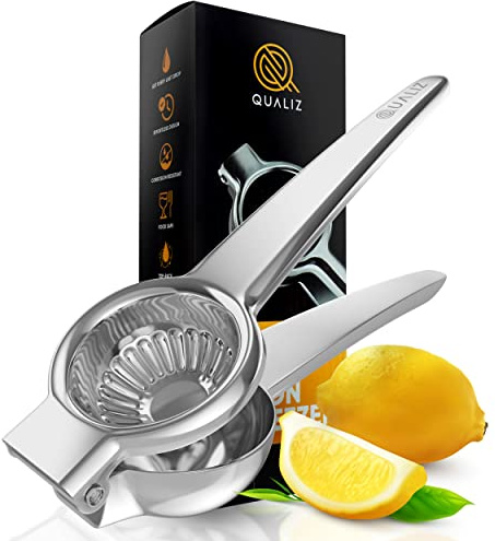Qualiz Zitronenpresse aus Edelstahl – Premium-Qualität Zitronen- und Limetten-Handpresse mit großer, robuster Metallpresse – Handpresse am besten für Zitronen, Limetten und Orange – Exprimidor de