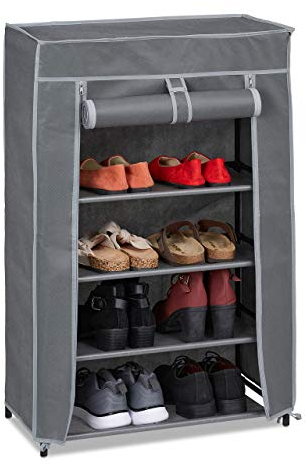 Relaxdays Meuble à Chaussures Tissu, 5 Compartiments, 15 Paires, Housse Amovible, Armoire, HLP 90x60x30 cm, Anthracite