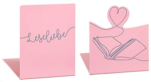 Moses libri_x Buchstütze Leseliebe | 2er-Set Buchständer aus Metall | Zwei Metall-Buchstützen mit stilvollem Aufdruck | In Altrosa, normal, 83341
