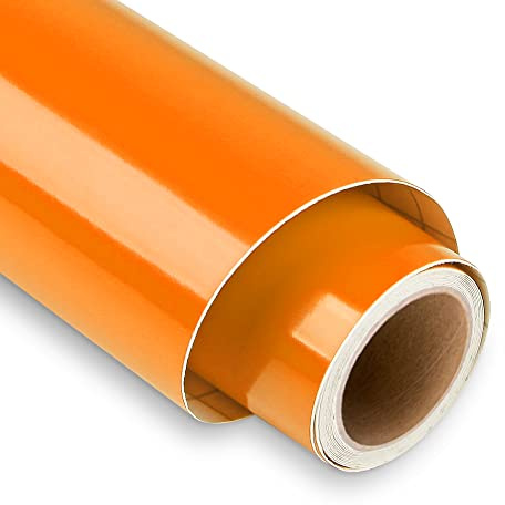 Glänzend Orange Plotterfolie Vinyl, 30,5 x 152,4 cm Vinylfolie Plotter, Orange Plotterfolie Selbstklebend für DIY-Geschenke, Tasse, Fenster, Keramik, Kunststoff