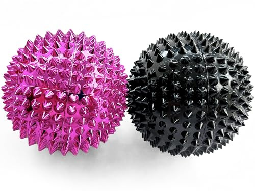 2 x DBT Skills igelkott | magnetisk högstress akupressurboll | svart/rosa | 47 mm diameter | för att minska stress eller massage, mot spänning och för mer rörlighet och koncentration