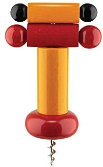 Alessi un Brindisi Disegnato ad Arte ES17 - Sacacorchos de Diseño en Madera de Haya, Amarillo, Rojo y Negro