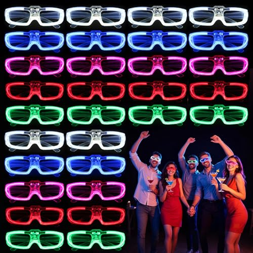 28 Packs LED Glasses 5 neon color 3 Light Modes Glow Sticks Light Up Glasses,Glow In The Dark Party Supplies Favors for Kids Adults Flashing toy fit Valentine's Day Easter Christmas Halloween Birthday