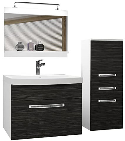 BELINI Meuble de Salle de Bain | Lavabo Inclus, Meuble sous-Vasque, Miroir et Cabinet | Largeur: 100 cm | Kit d'éclairage Inclus | Couleur : ébène Royal