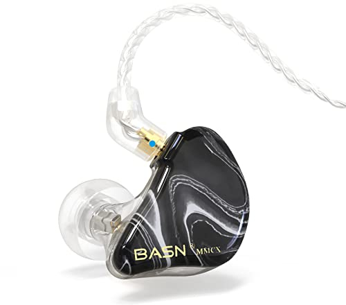 BASN MMCX Dreifach-Treiber In-Ear-Monitore mit satten Bässen, HiFi-Stereo-IEM-Kopfhörer mit verbesserten abnehmbaren Kabeln für Audiophile Musiker (Porzellan Schwarz)