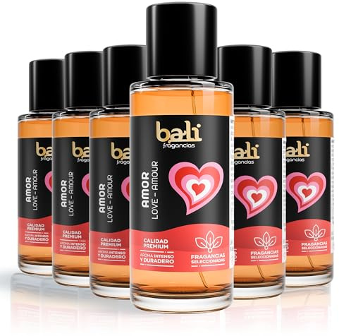 Bali fragancias Pack de Esencias al Aceite de Aroma Amor para Humidificador. Set de Ambientadores Floral y Frutal en Esencia para Difusor. Aceite para Quemador de Aromaterapia. 50 ml. 6 Unidades
