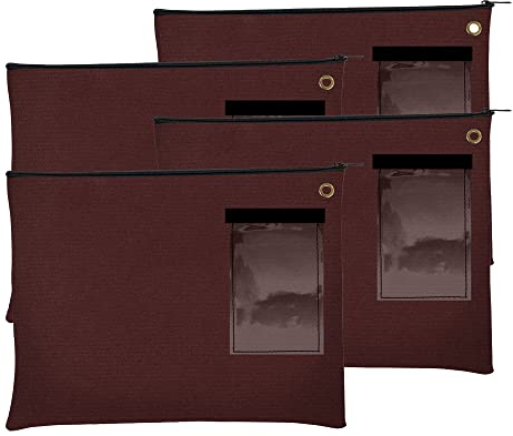 BankSupplies Leinen-Reißverschlusstaschen, 14 x 11 cm, 4 Stück, große Aufbewahrungstaschen, Öse für Kabelbinder und Vorhängeschloss, gerahmter Kartenhalter, Reißverschluss, Banktaschen