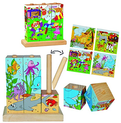 alles-meine.de GmbH Steckspiel - Bilderwürfel/Würfelpuzzle aus Holz - Tiere - Puzzle 9 Teile - für Kinder/Mädchen Jungen - Holzpuzzle - Motorikspiel Steckwürfel - Sortierspie..