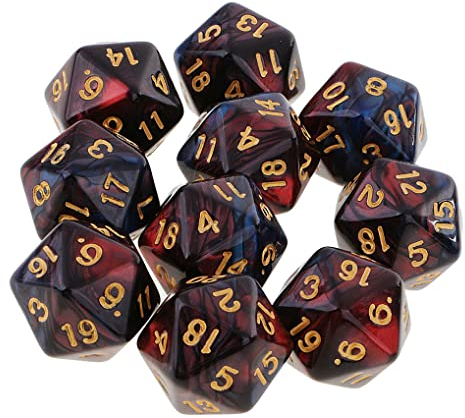 Yourandoll 10 STÜCKE Polyedrische Würfel D20 Würfel Dice Spielwürfel for DND RPG Tischspiele (Rot Blau)