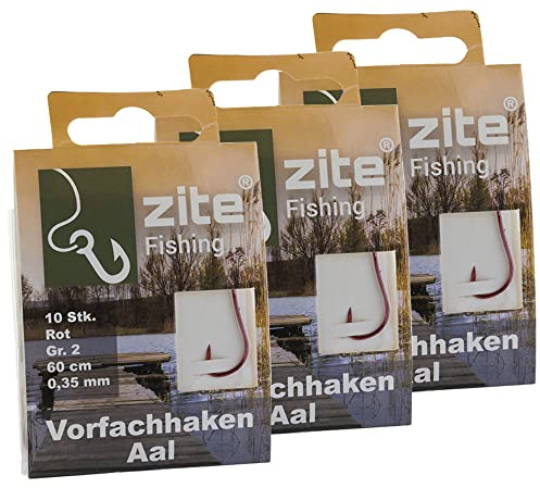 Zite Fishing Aal-Haken mit Vorfach Gebunden 10 Stück | Monofile Vorfachschnur Aal-Angeln mit Angelhaken Rot Gr.1-2 – Angelschnur mit Angelhaken, Aalhaken